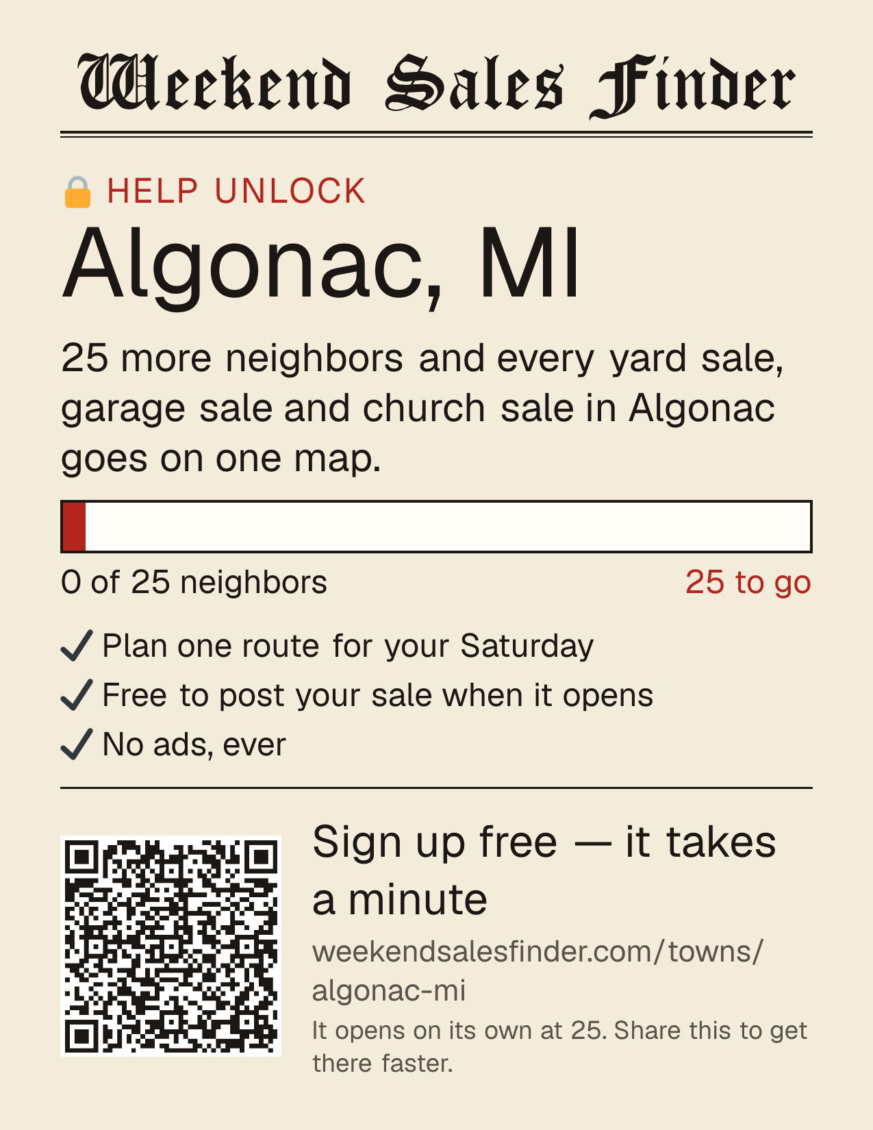 Printable poster for unlocking Algonac