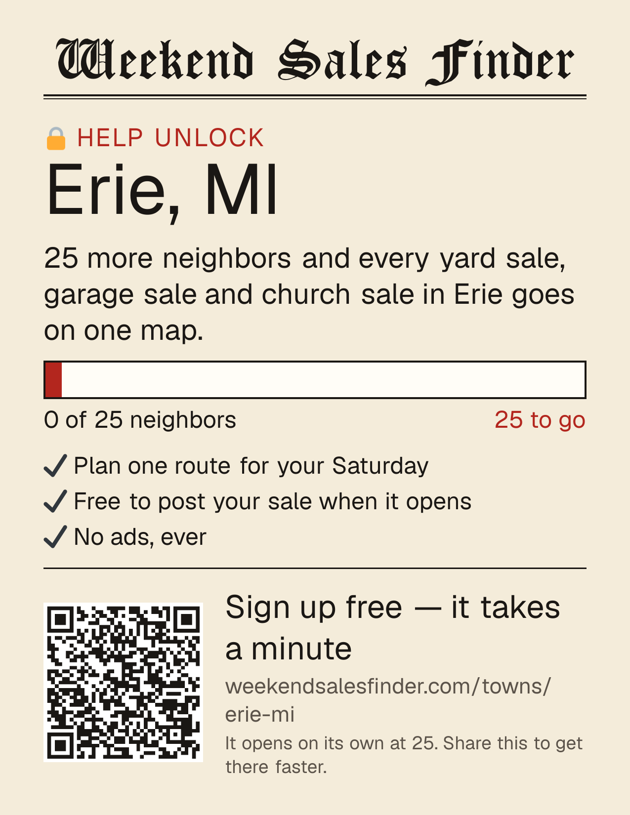 Printable poster for unlocking Erie