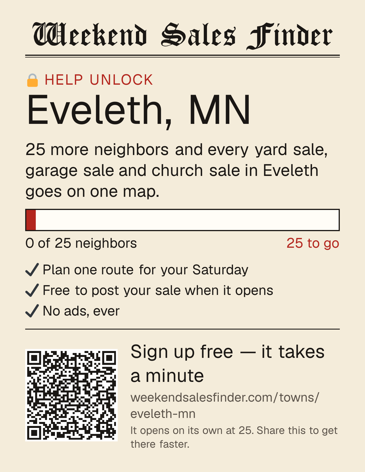Printable poster for unlocking Eveleth