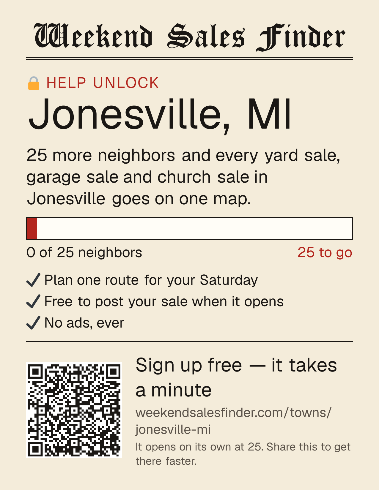 Printable poster for unlocking Jonesville
