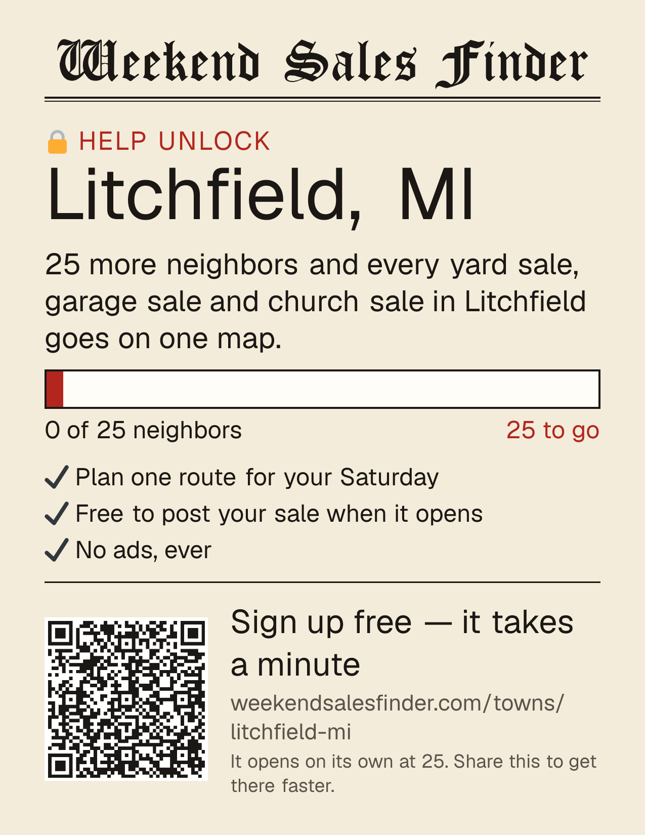 Printable poster for unlocking Litchfield