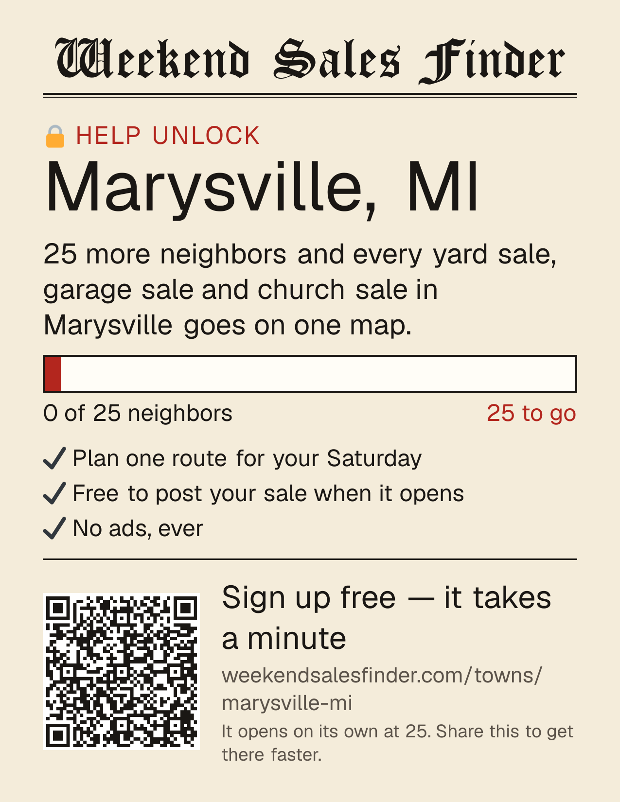 Printable poster for unlocking Marysville