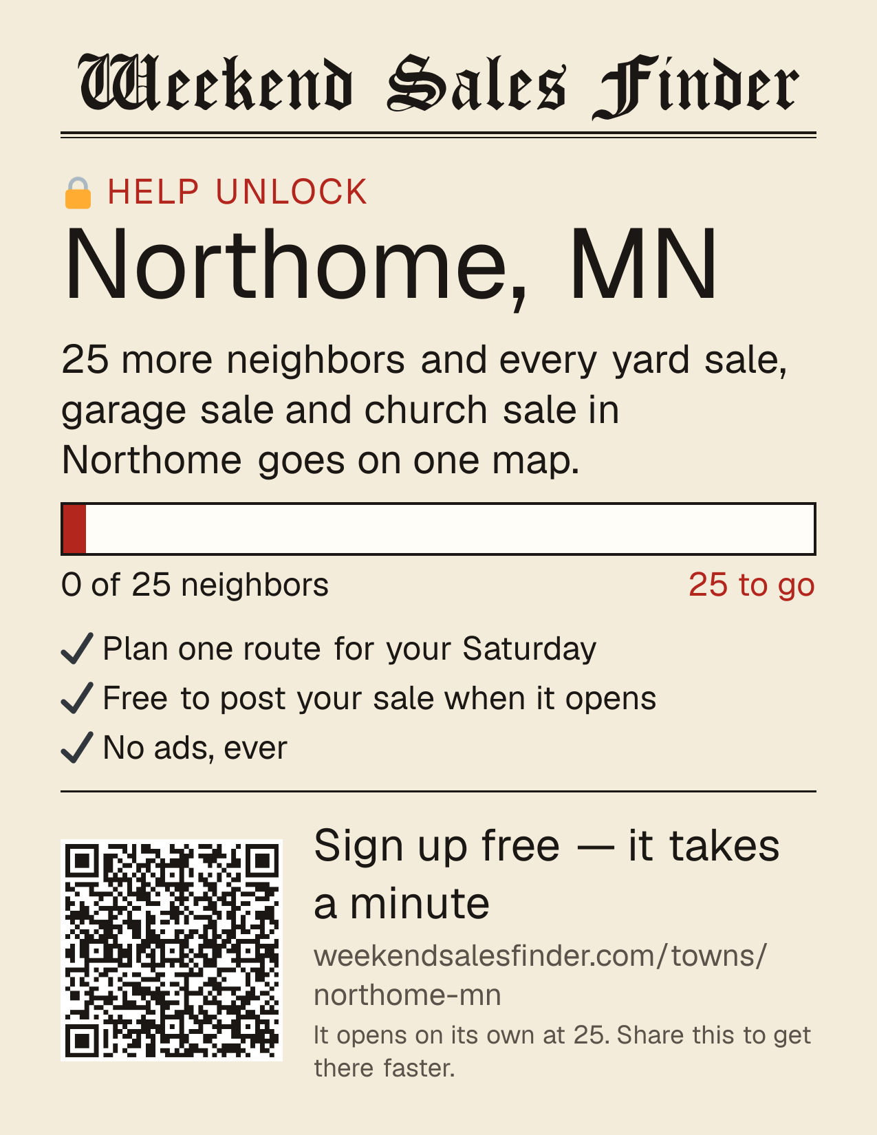Printable poster for unlocking Northome