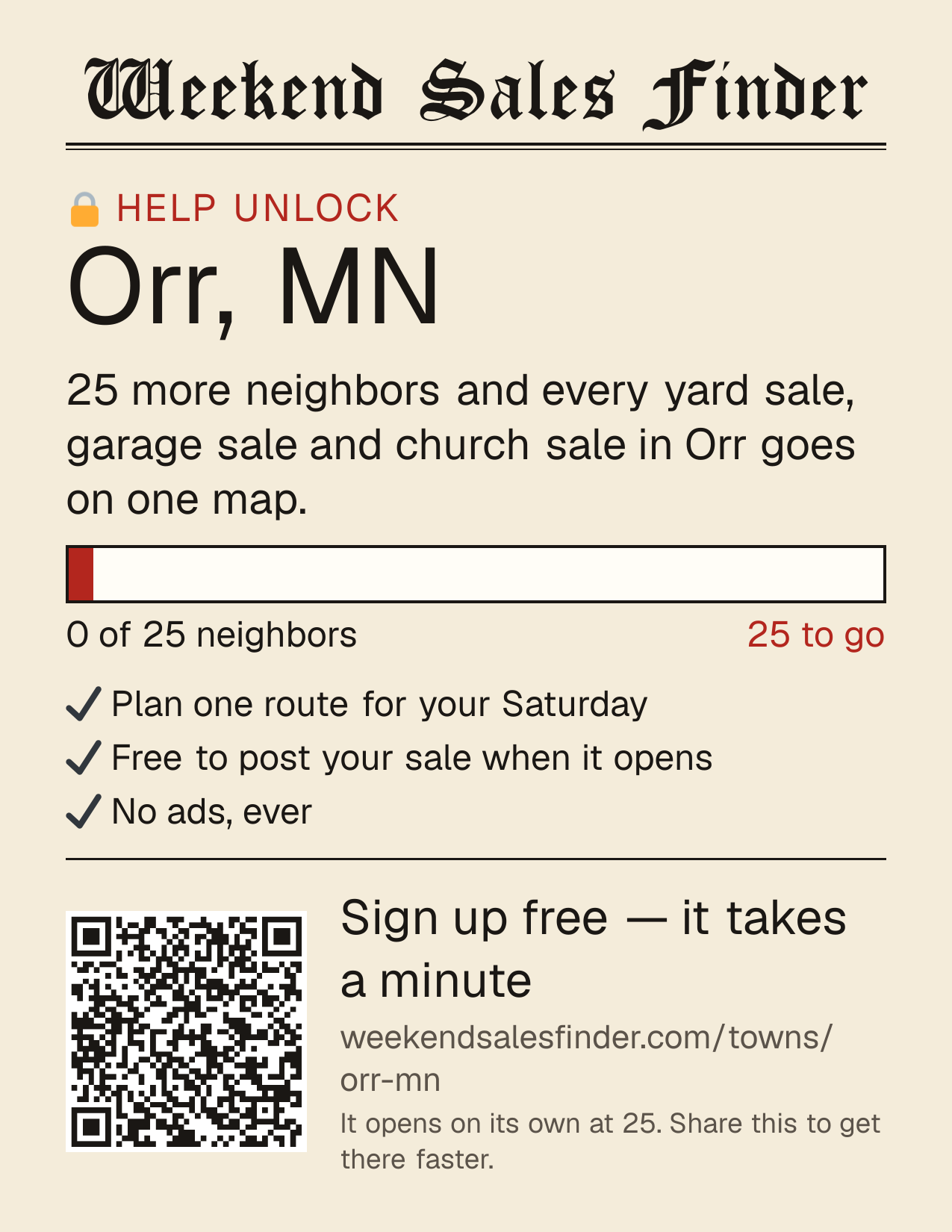 Printable poster for unlocking Orr