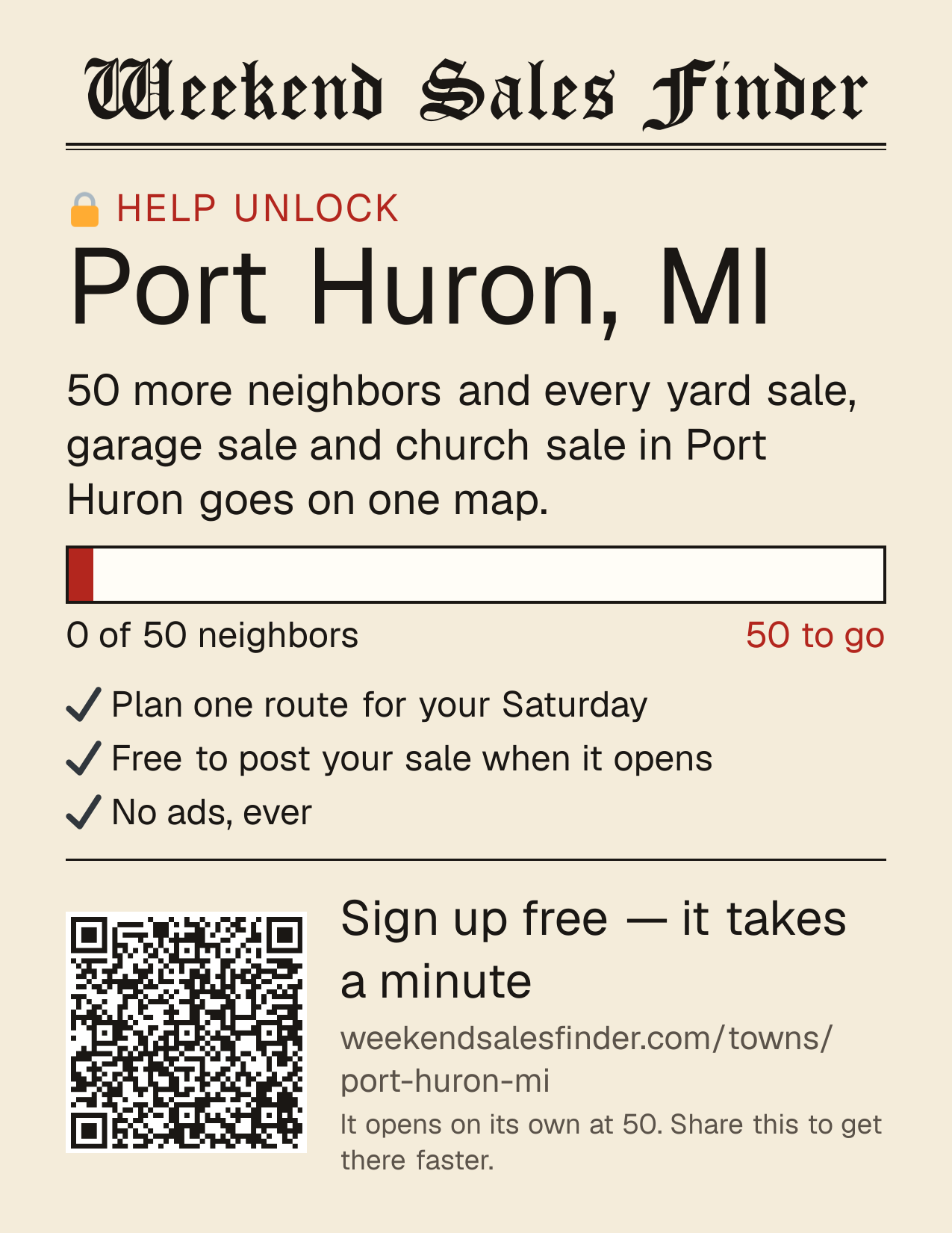 Printable poster for unlocking Port Huron