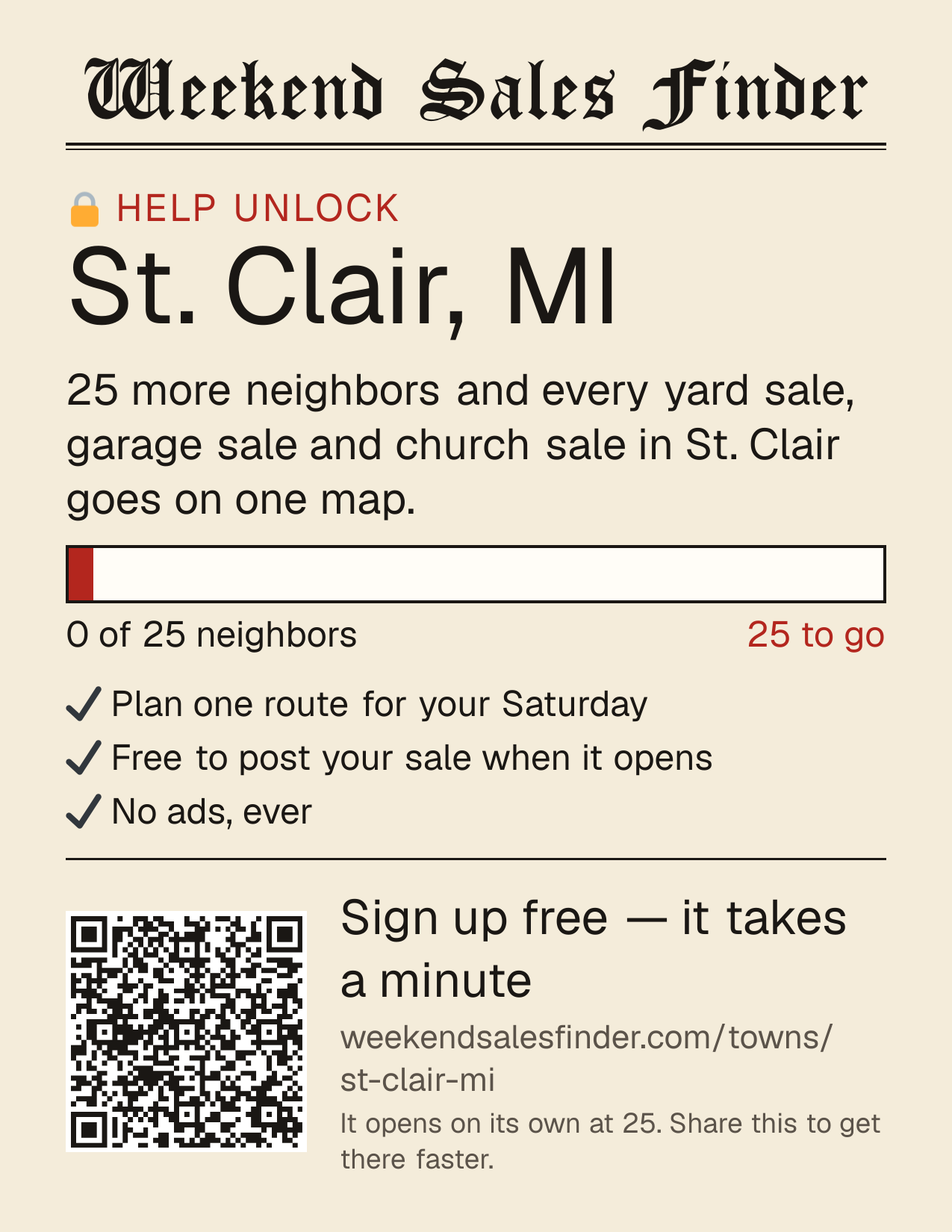 Printable poster for unlocking St. Clair