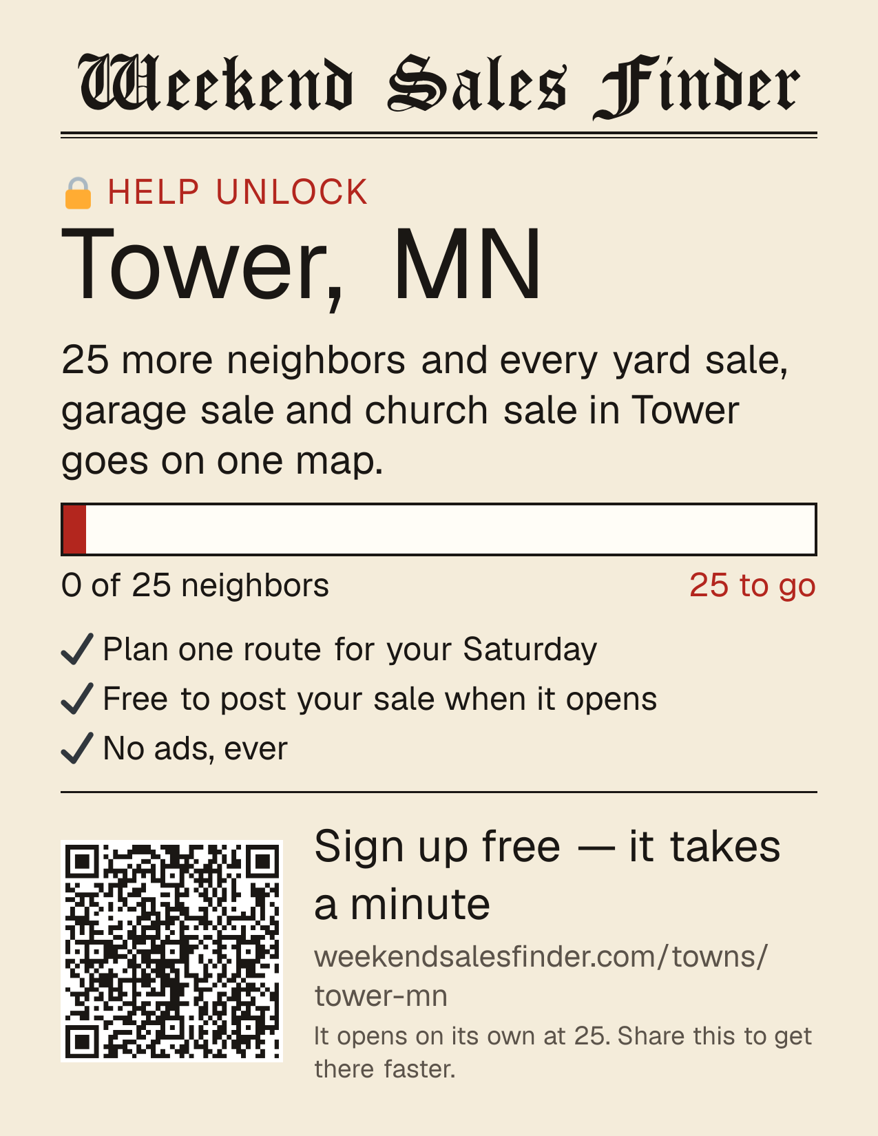 Printable poster for unlocking Tower