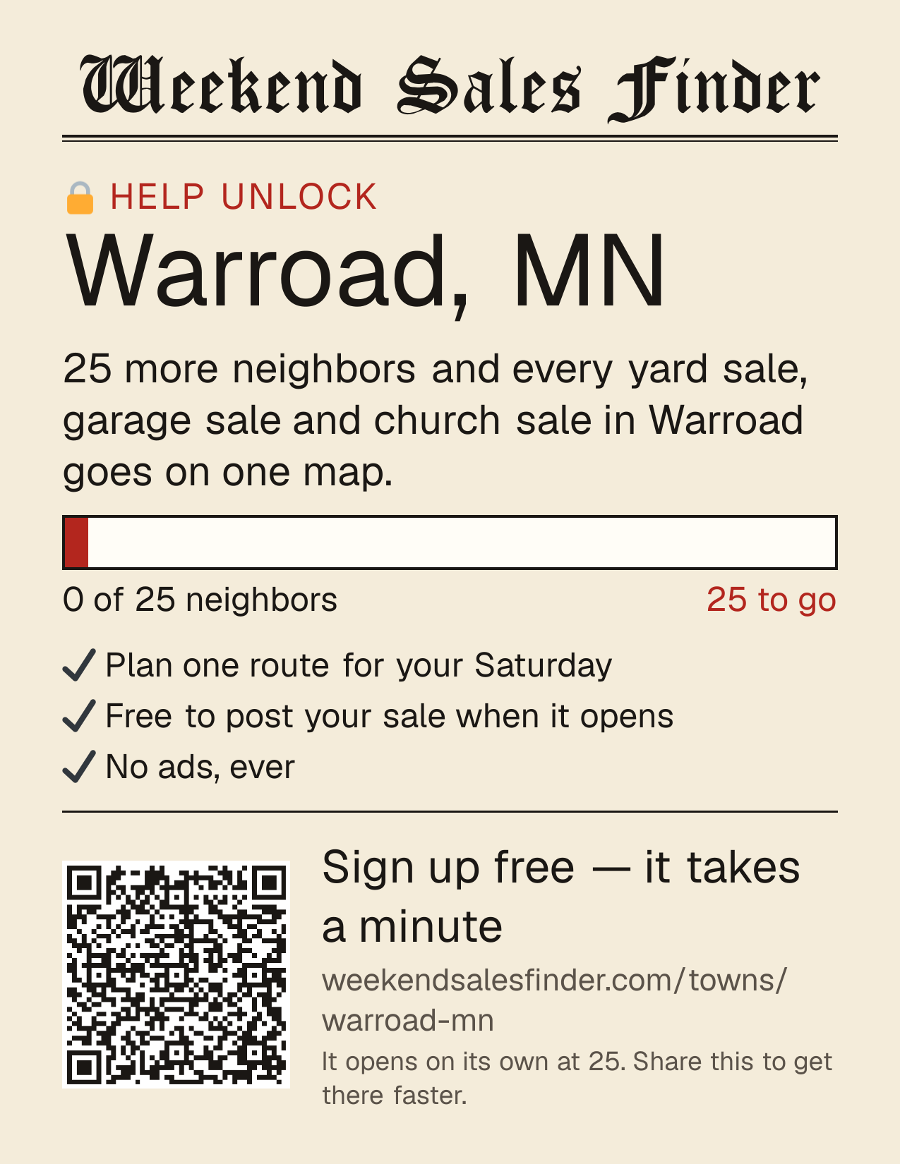 Printable poster for unlocking Warroad