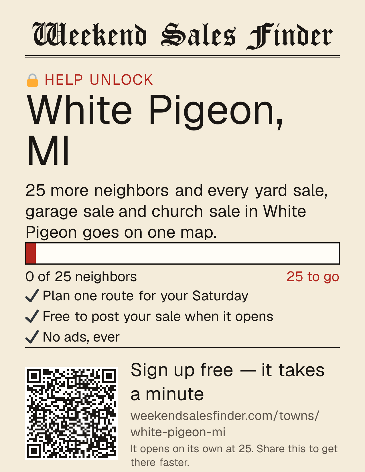 Printable poster for unlocking White Pigeon