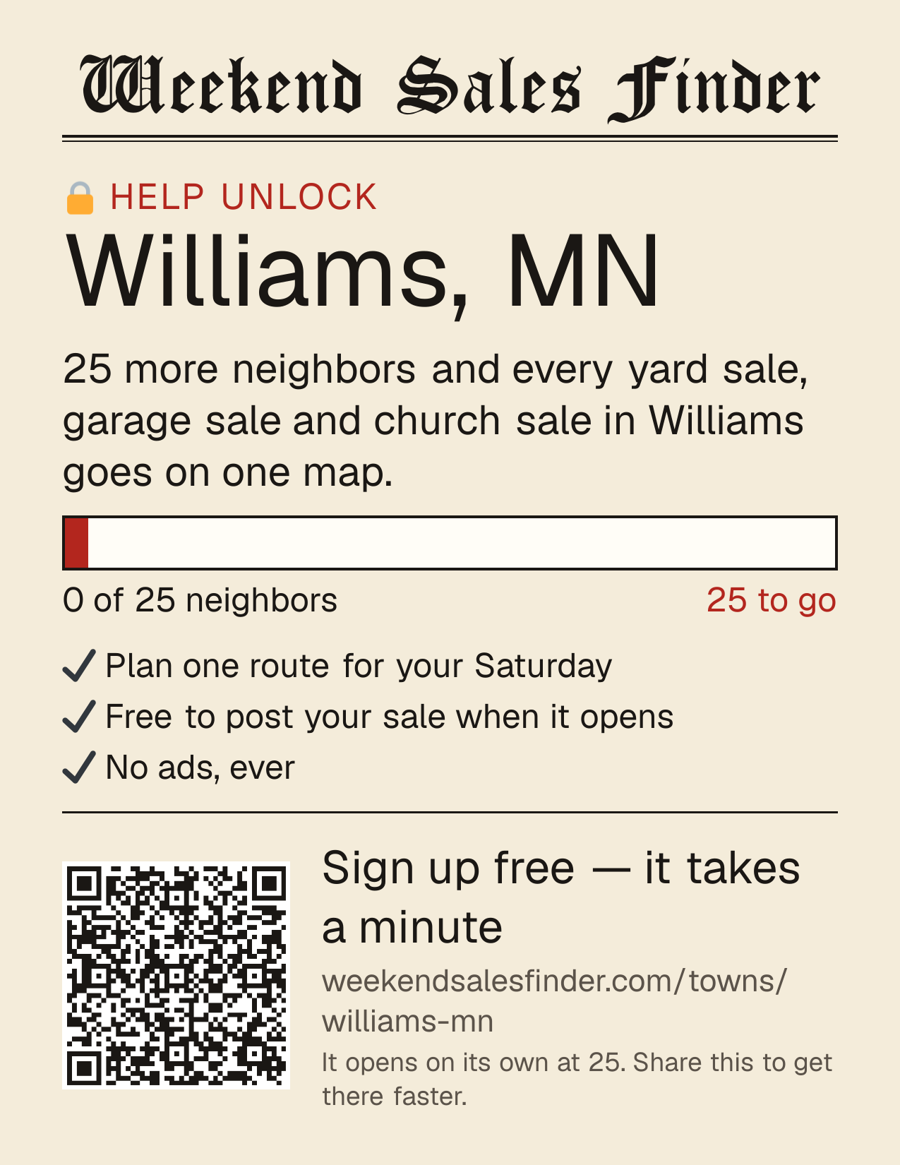 Printable poster for unlocking Williams